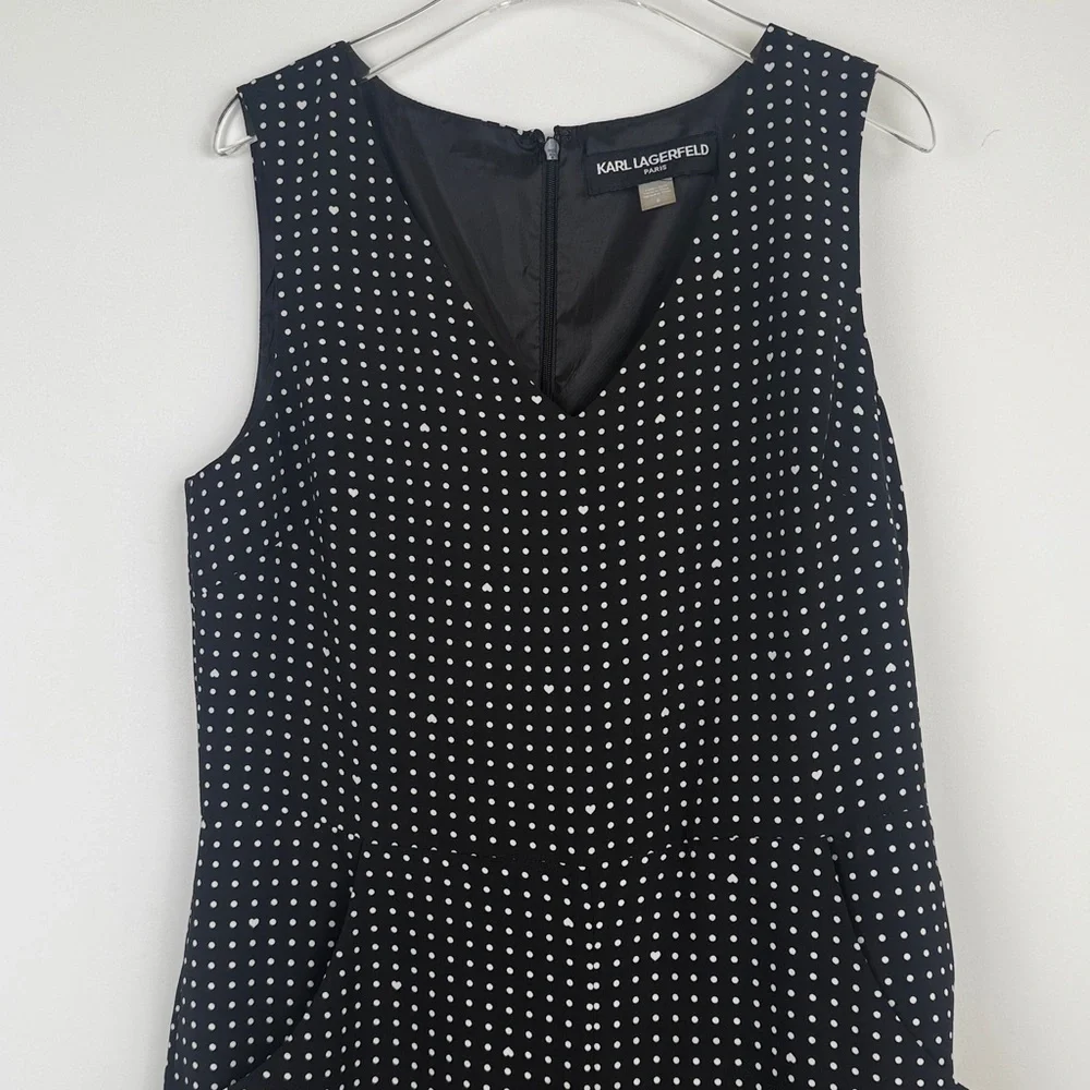 Karl Lagerfeld Paris Black White Polka Dot Hearts Wide Leg Sleeveless Jumpsuit 6